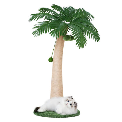 [Summer Vibes] Wecharmer Cat Tree / Tower for Indoor with Green Leaves, Cat Condo Cozy Plush House with Hang Ball, Pet Furniture with Scratching Posts Cat Tree