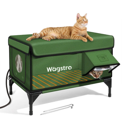 Clawsable Indestructible Heated Cat House for Outdoor Winter, 100% Waterproof, Safe Escape Door, Fully Insulated Outdoor Cat Shelter with Heater for Feral Barn Cats and Kittens