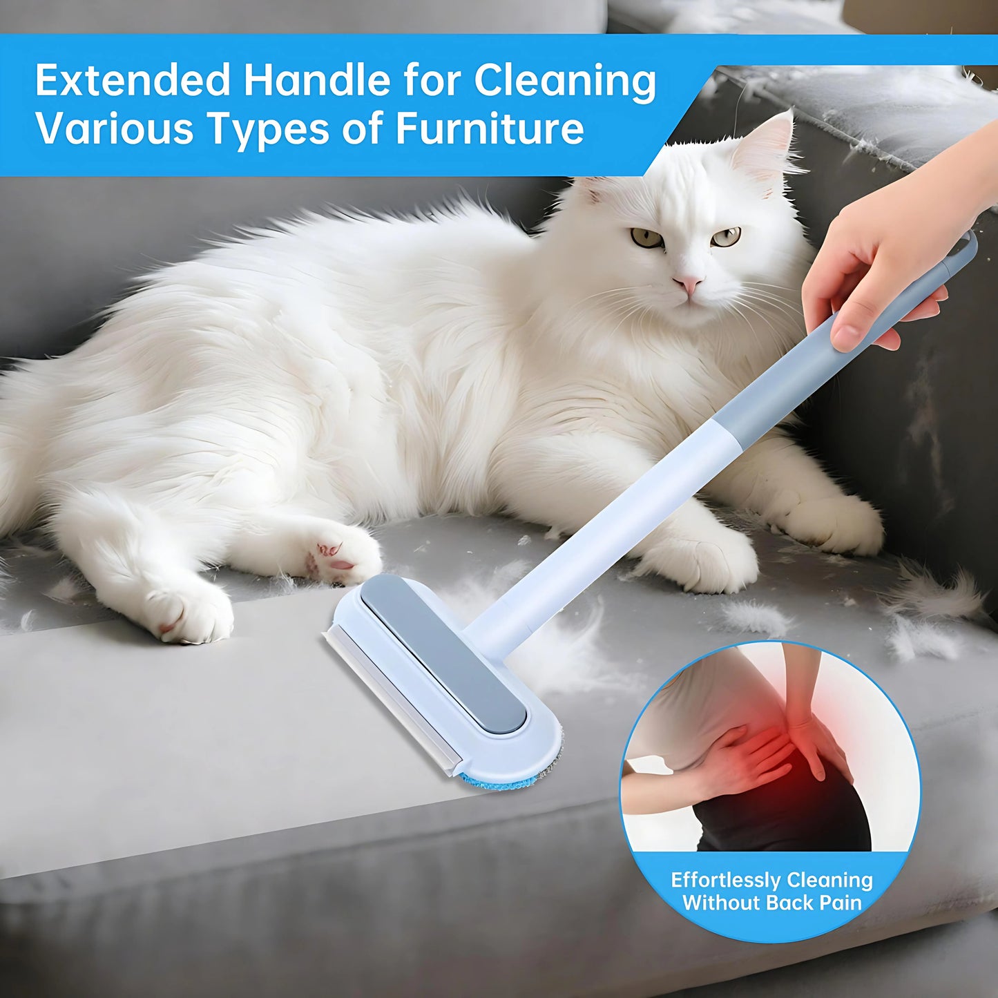 【BUY 1 GET 1 Free】Upgraded Reusable Pet Hair Remover Brush –Fur Removal Tool, Extra-Long Handle Lint Cleaner for Dog & Cat Hair, Washable Multi-Surface Tool for Furniture, Bedding, Clothes & Car Interiors Cleaning Grooming