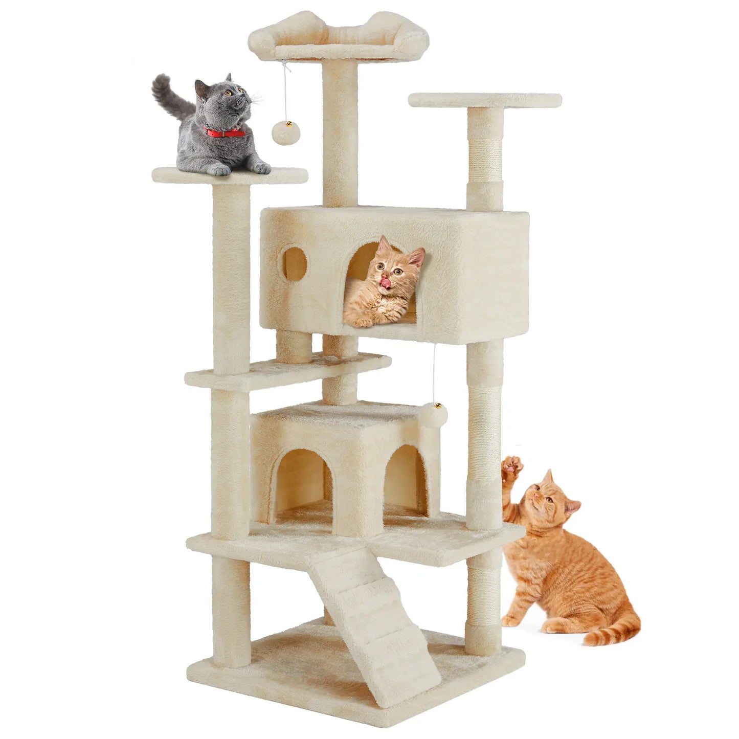 Pettrove Cat Tree Tower for Indoor Cats, Tall Multi-Level Pet Furniture, Stable Kitty Play House with Sisal Scratching Post, Large Condo, Climbing Ladder, Plush Toy for Kitten Cat Treehouse