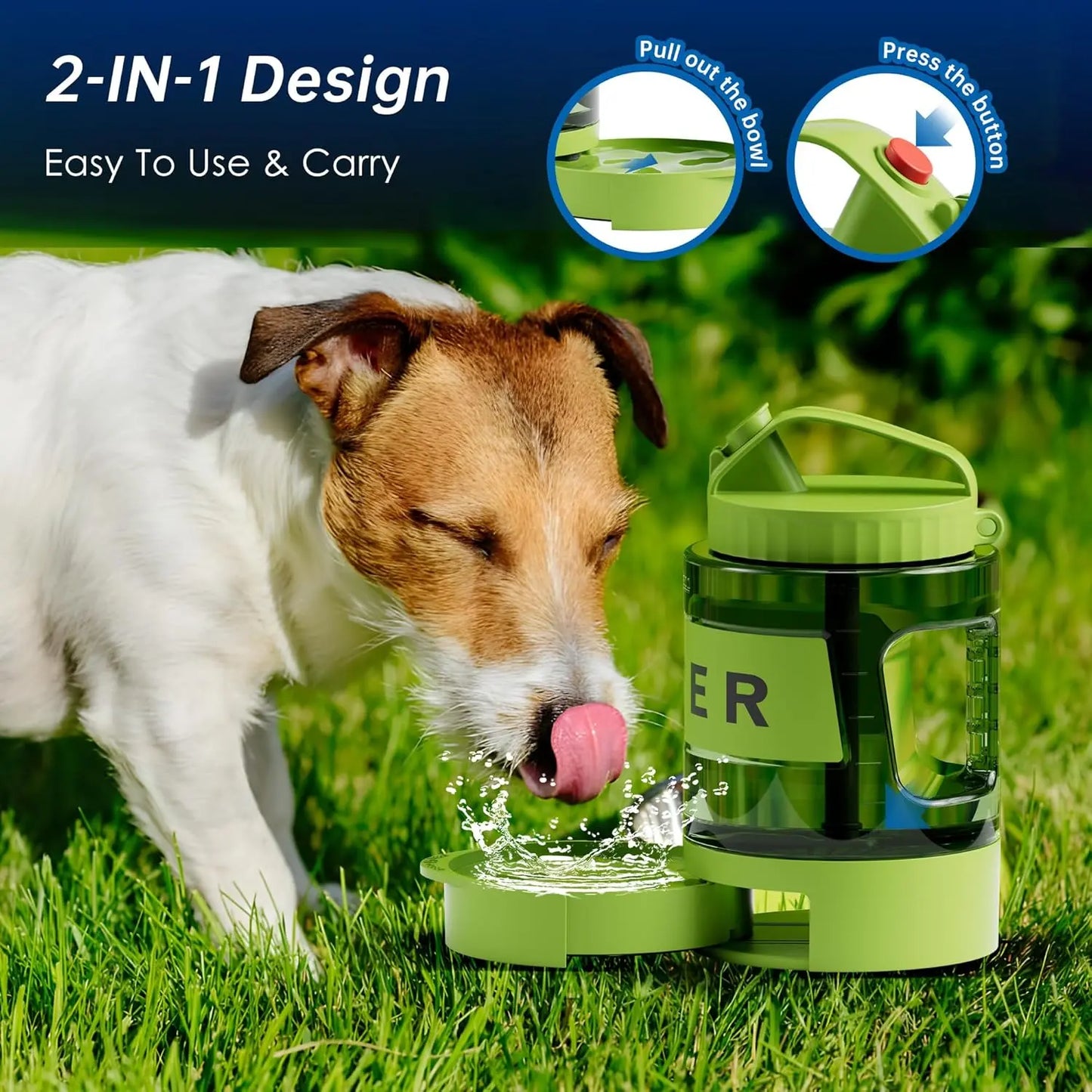 Large Dogs Water Bowl Dispenser, Walking, Camping, Hiking, Portable, Sturdy, 2 in 1 Combo