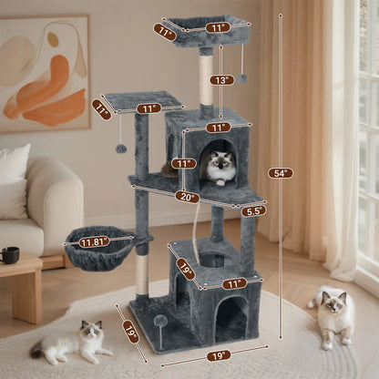 [Summer Vibes] Wecharmer Cat Tree / Tower for Indoor with Green Leaves, Cat Condo Cozy Plush House with Hang Ball, Pet Furniture with Scratching Posts Cat Tree