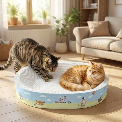 Summervibes Petlovers FANJUN-AMTECH 2-In-1 Cartoon Cat Scratcher Bed,Play & Rest Design, No Paper Scraps, Wear-Resistant, Anti-Overturning, High-Hardness Plant Fiber Corrugated Paper, Plastic-Free, Safe Eco-Friendly Cool Cat Supply Outdoorfun