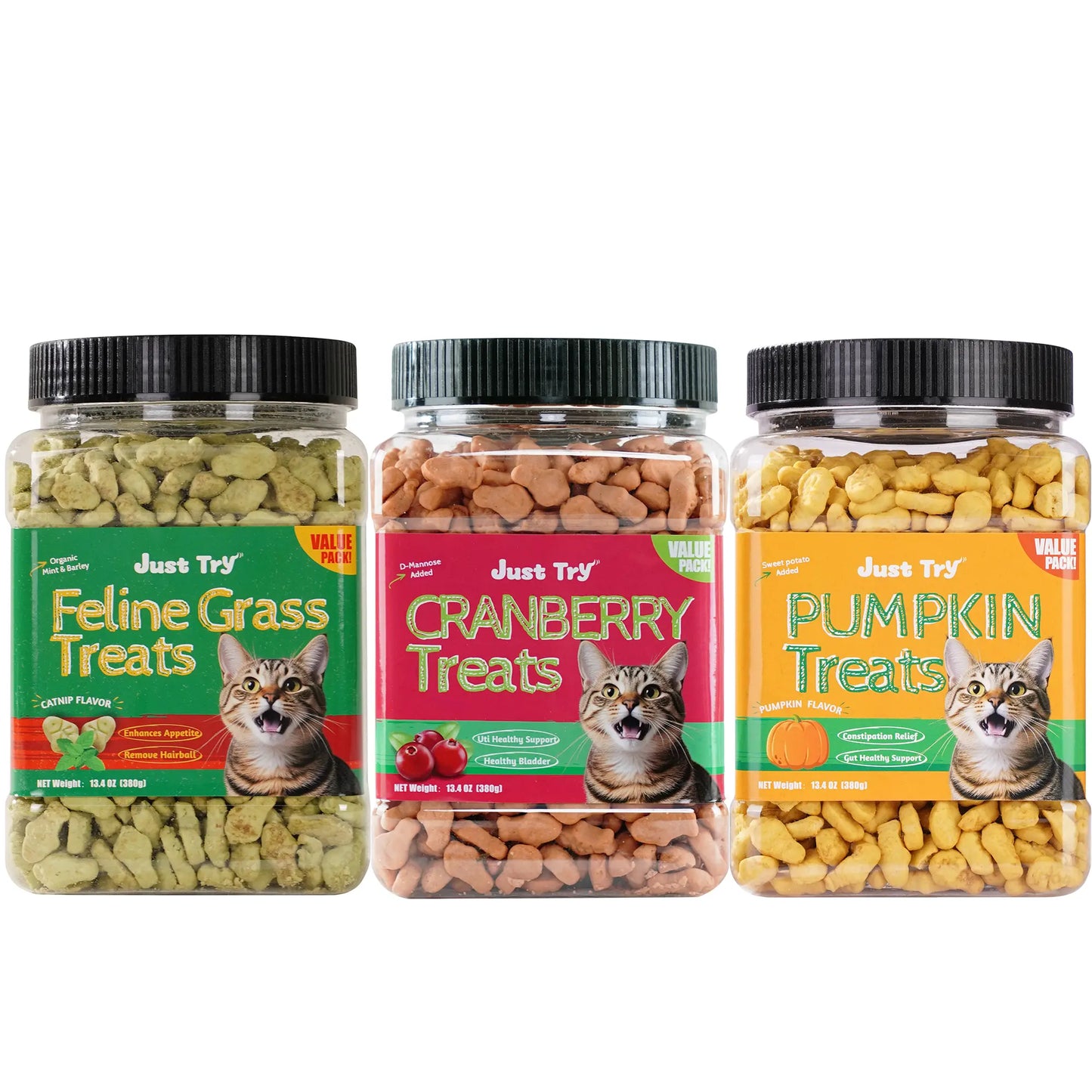 【Petlovers】Just TRY 13.4 OZ Cat Grass Treats Natural Salmon Flavor Healthy Cat Snacks Training Biscuits Catnip for Cats Dental and Hairball Control Treats Remedy Chews#Summervibes#Petlovers