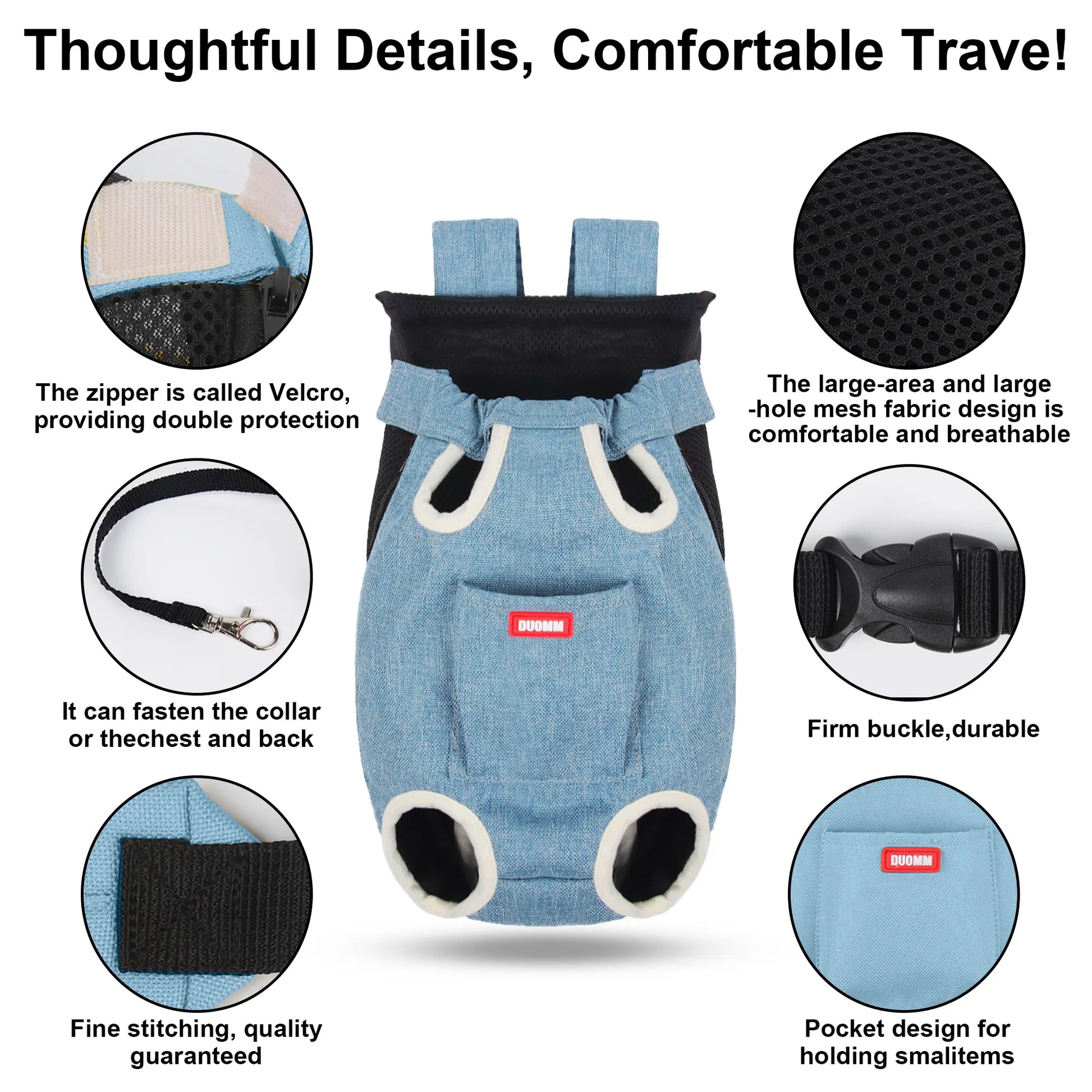 Smartwell Hands-Free Pet Carrier Backpack for Small Dogs and Cats Adjustable Legs Out Front Facing Pouch for Travel Hiking Walking Cat Bag