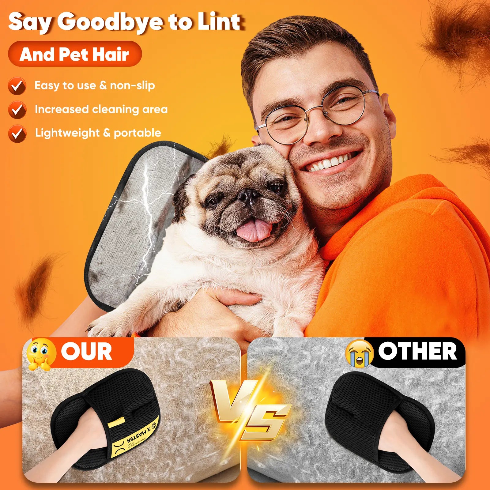 Upgrade Pet Hair Remover Electrostatic Gloves-1Pcs，Reusable Pet Hair Removal Glove for Cats & Dogs, Premium Cat & Dog Hair Remover Mitt for Couch Furniture Carpet Car Seat