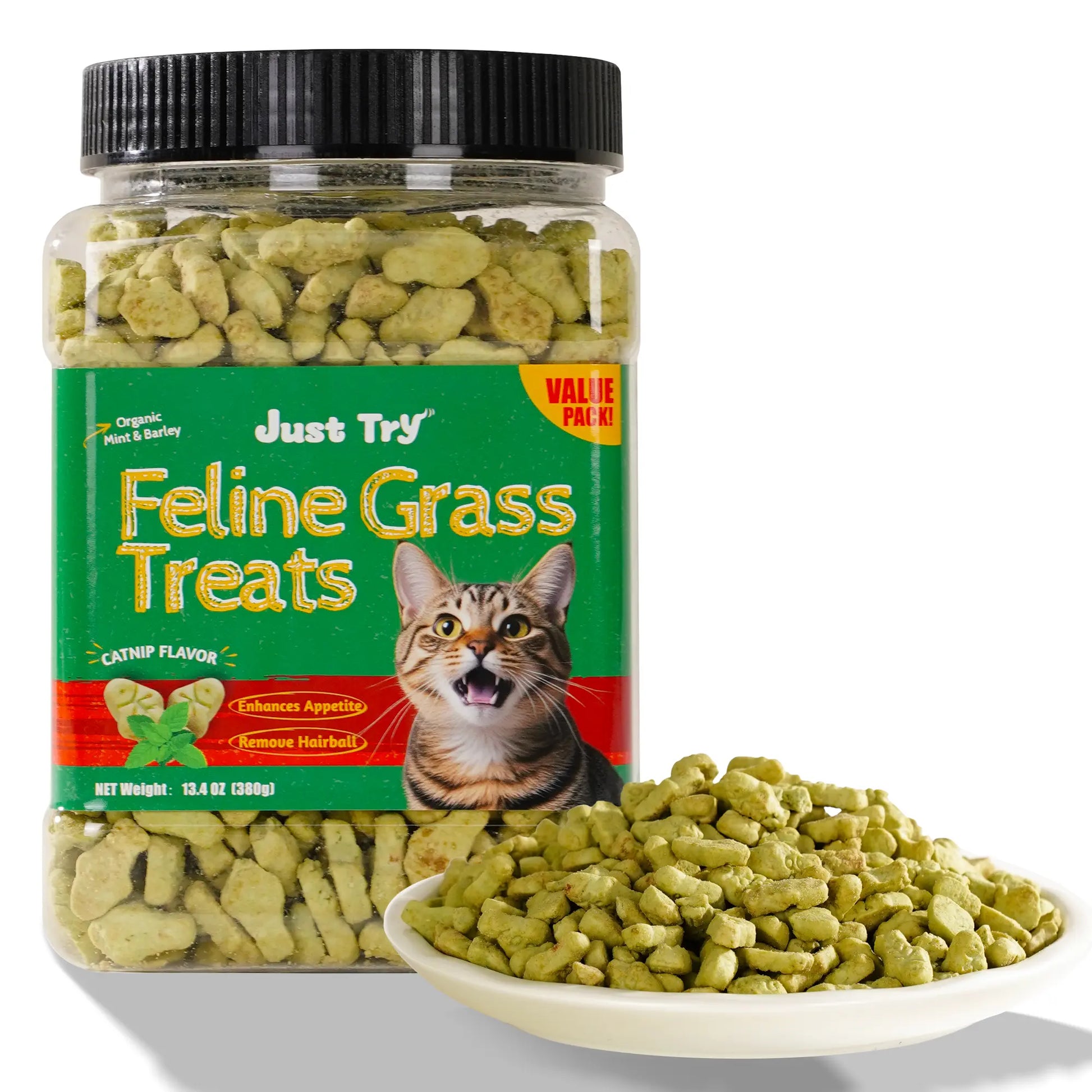 【Petlovers】Just TRY 13.4 OZ Cat Grass Treats Natural Salmon Flavor Healthy Cat Snacks Training Biscuits Catnip for Cats Dental and Hairball Control Treats Remedy Chews#Summervibes#Petlovers