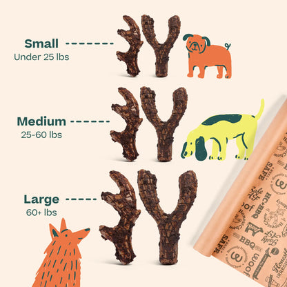 WOOF Honestchew Meaty Antler or Y Shaped Dog Chews - Made with Real Beef Outer Layer and Natural, Plant-Based Ingredients Core - Splinter-Resistant - Safer than Rawhide and Dog Bones