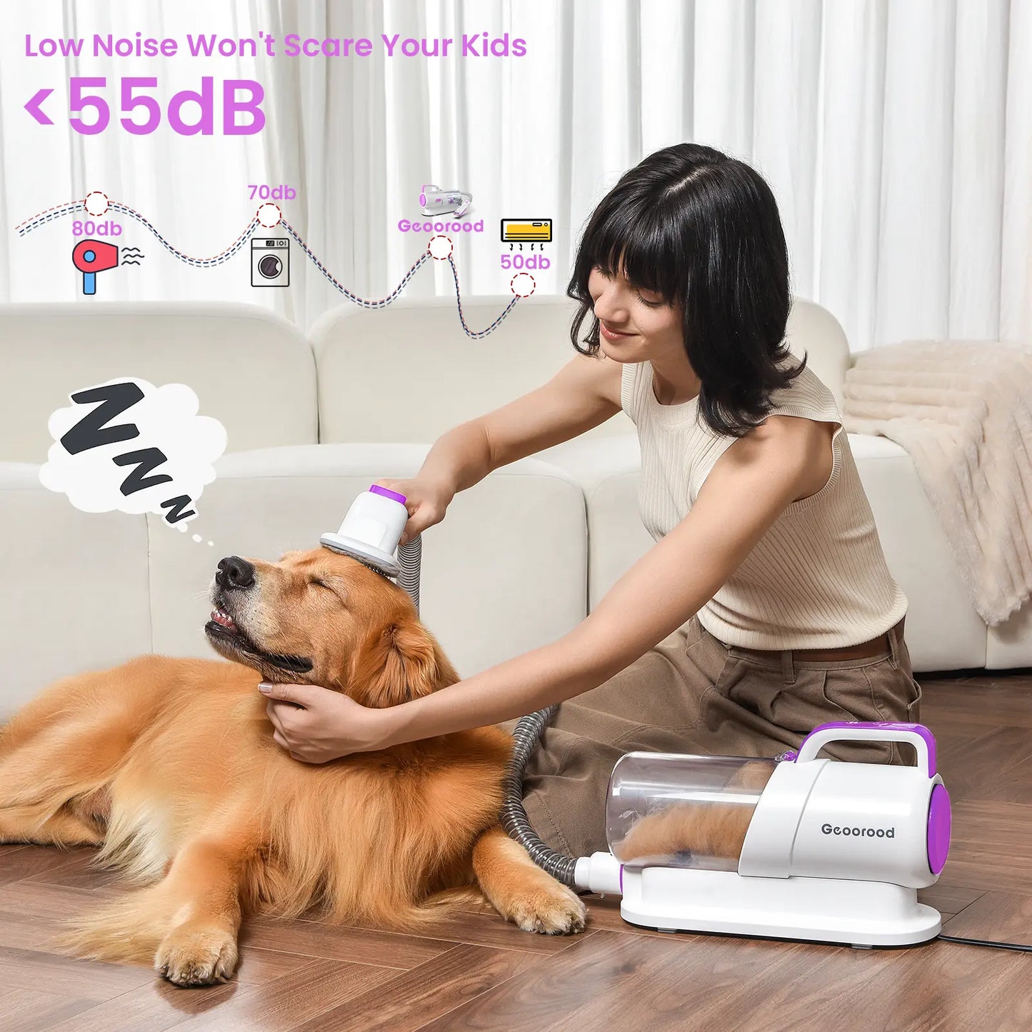 Geoorood Dog Grooming Vacuum Kit with 13000Pa Suction Power & 2.2L Dust Collection for Furry Animal Cleaning Summervibes Petlovers