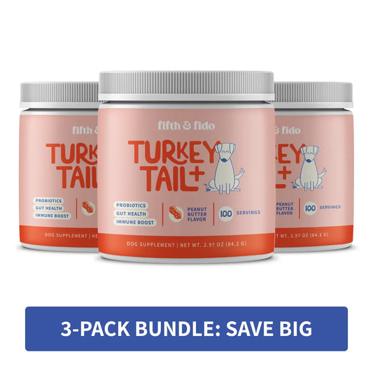 Fifth and Fido 3-Pack Turkey Tail Dog Food Topper, Bacon Flavor, Probiotic-Rich, Limited-Ingredient, Daily Dosing, Lump Reducer, Immune Boost, Gut Health Support, 100 Servings per Bottle