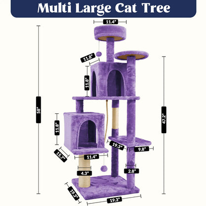 [Summer Vibes] Wecharmer Cat Tree / Tower for Indoor with Green Leaves, Cat Condo Cozy Plush House with Hang Ball, Pet Furniture with Scratching Posts Cat Tree