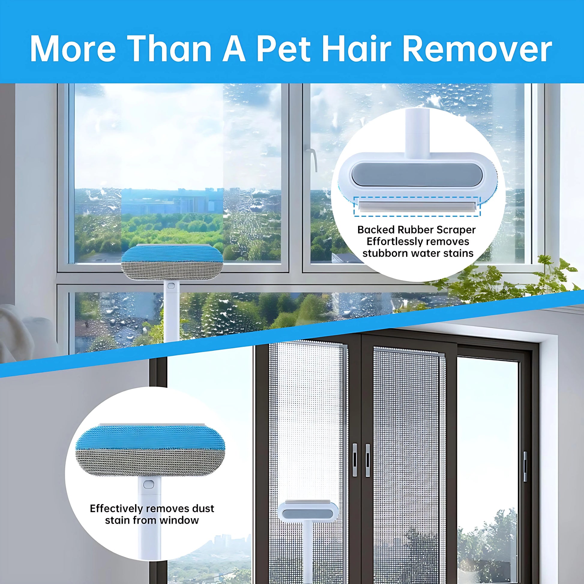 【BUY 1 GET 1 Free】Upgraded Reusable Pet Hair Remover Brush –Fur Removal Tool, Extra-Long Handle Lint Cleaner for Dog & Cat Hair, Washable Multi-Surface Tool for Furniture, Bedding, Clothes & Car Interiors Cleaning Grooming