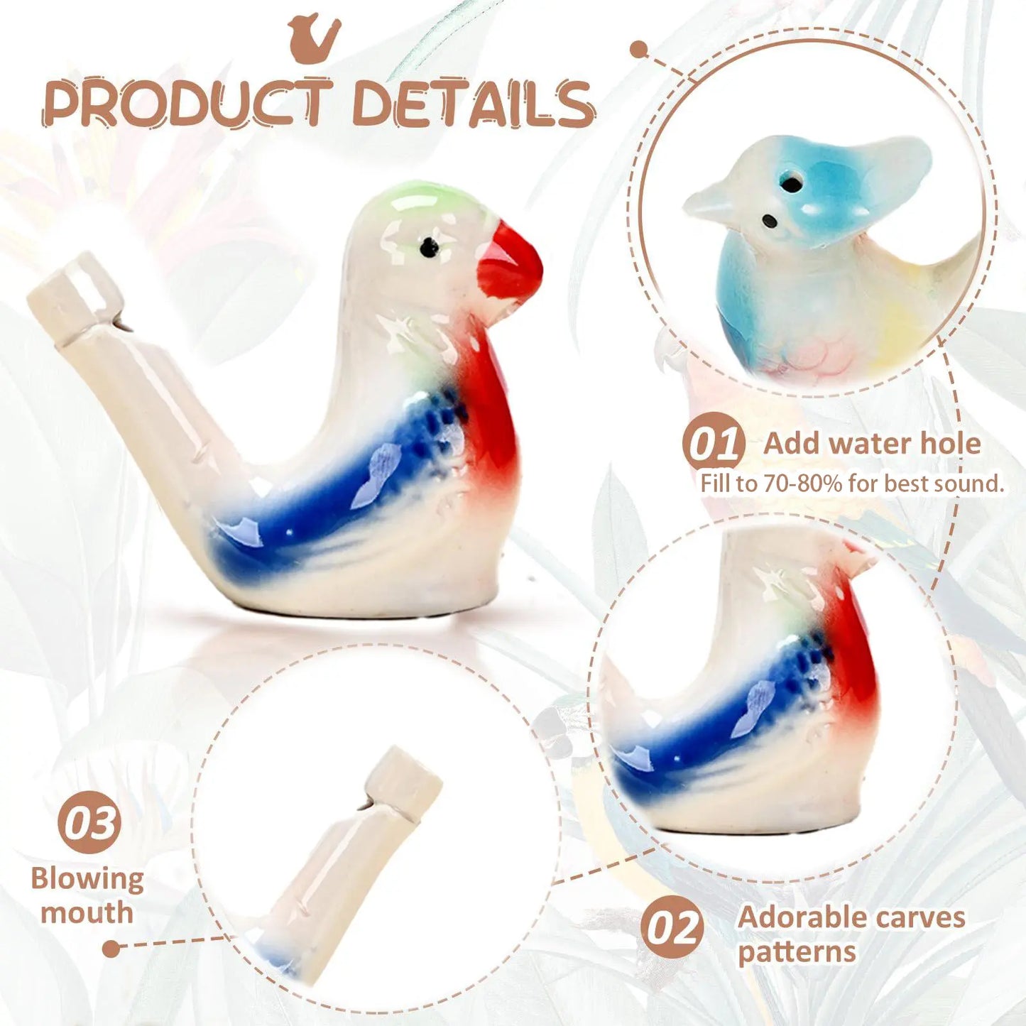 6 Pcs Ceramic Water Bird Whistles, Ceramic Bird Call Whistles, Colorful Porcelain Toys, for Kids Adults Birthday Easter Gift Classroom Prize