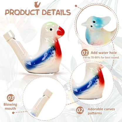 6 Pcs Ceramic Water Bird Whistles, Ceramic Bird Call Whistles, Colorful Porcelain Toys, for Kids Adults Birthday Easter Gift Classroom Prize