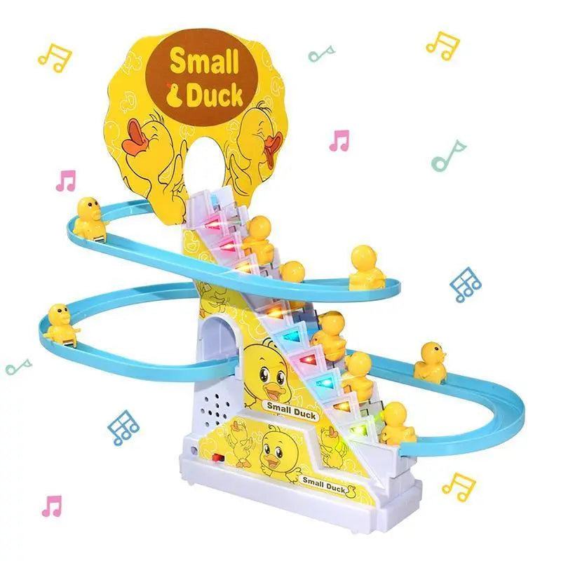 Small Ducks Climbing Toys, Electric Ducks Chasing Race Track Game Set with Nine Ducks, Playful Roller Coaster Toy with Led Flashing Lights & Music