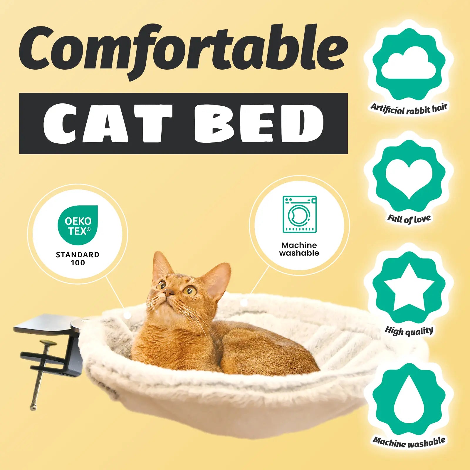 Buttonwoodnest Cozy Cat Bed Climbing Tree Removable Nest and Foldable Bed with Strong Frame Holds 30 Lbs Clip-On Perch Detachable Washable Plush Bed Grey Black Cream for Desk Windowsill Bed Less than 2Inches Thick - Home