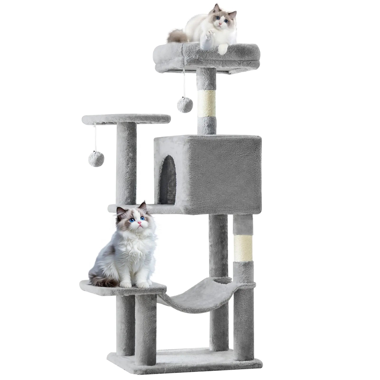 Pettrove Cat Tree Tower for Indoor Cats, Tall Multi-Level Pet Furniture, Stable Kitty Play House with Sisal Scratching Post, Large Condo, Climbing Ladder, Plush Toy for Kitten Cat Treehouse