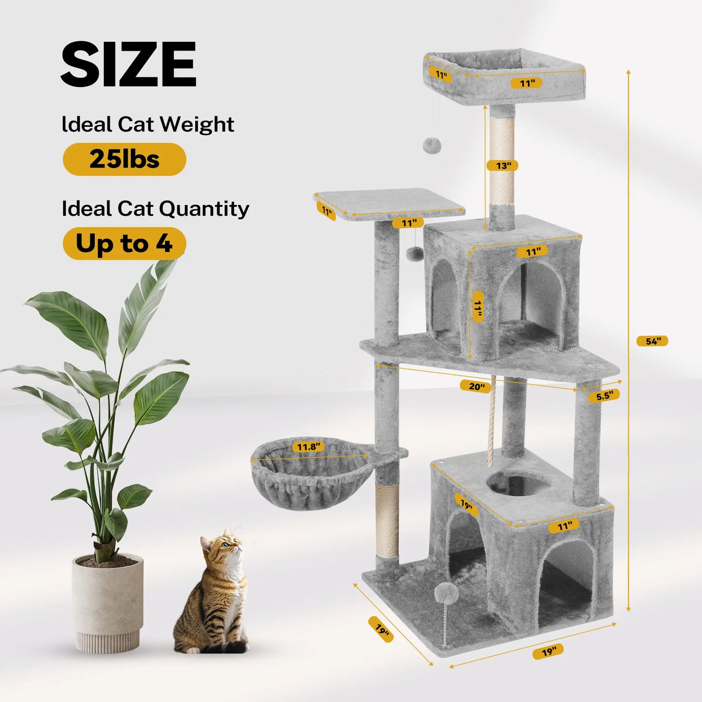[Summer Vibes] Wecharmer Cat Tree / Tower for Indoor with Green Leaves, Cat Condo Cozy Plush House with Hang Ball, Pet Furniture with Scratching Posts Cat Tree