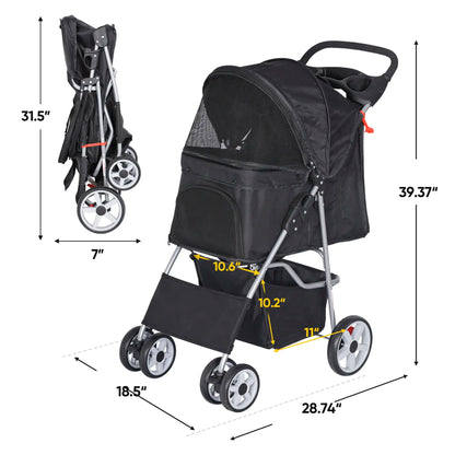 Segawe Foldable Dog Stroller - Pet Travel Carriage with Detachable Animal Carrier, Cart and Tray, Black,Summervibes