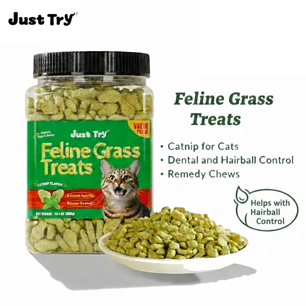 【Petlovers】Just TRY 13.4 OZ Cat Grass Treats Natural Salmon Flavor Healthy Cat Snacks Training Biscuits Catnip for Cats Dental and Hairball Control Treats Remedy Chews#Summervibes#Petlovers