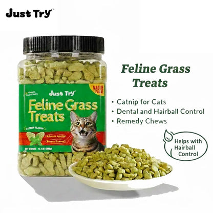 【Petlovers】Just TRY 13.4 OZ Cat Grass Treats Natural Salmon Flavor Healthy Cat Snacks Training Biscuits Catnip for Cats Dental and Hairball Control Treats Remedy Chews#Summervibes#Petlovers