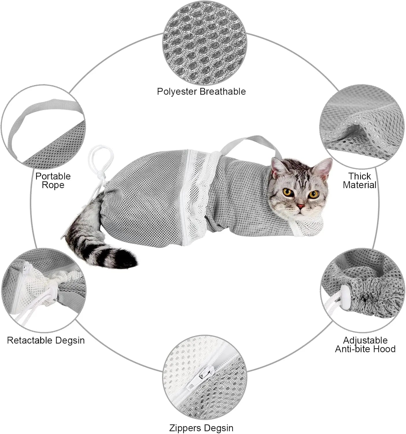 Cat Bath Mesh Bag, Portable Mesh Shower Bag, Cute Safe Adjustable Drawstring Design Travel Bathing Bag for Cats Grooming, Grooming Supplies，Nail Trimming, Injection， Bath Accessory, Pet Tools Summervibes