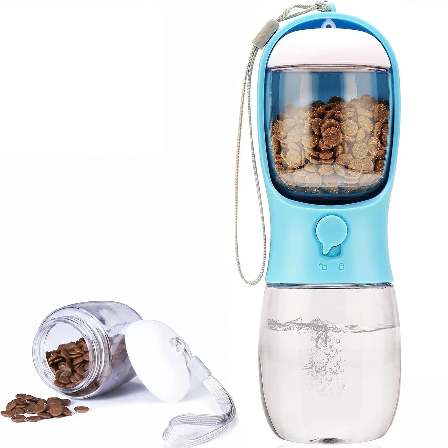 Dog Water Bottle with Food Container, Travel Puppy Water Bowl, Portable Pet Dispenser, Dog Stuff Accessories Items, Automatic Feeder Feeding, Puppy Essentials Necessities for Yorkie Chihuahua Cat Walking and Hiking