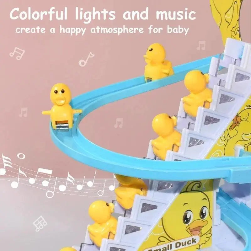 Small Ducks Climbing Toys, Electric Ducks Chasing Race Track Game Set with Nine Ducks, Playful Roller Coaster Toy with Led Flashing Lights & Music