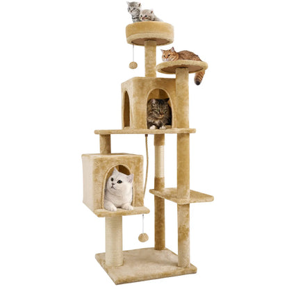 [Summer Vibes] Wecharmer Cat Tree / Tower for Indoor with Green Leaves, Cat Condo Cozy Plush House with Hang Ball, Pet Furniture with Scratching Posts Cat Tree