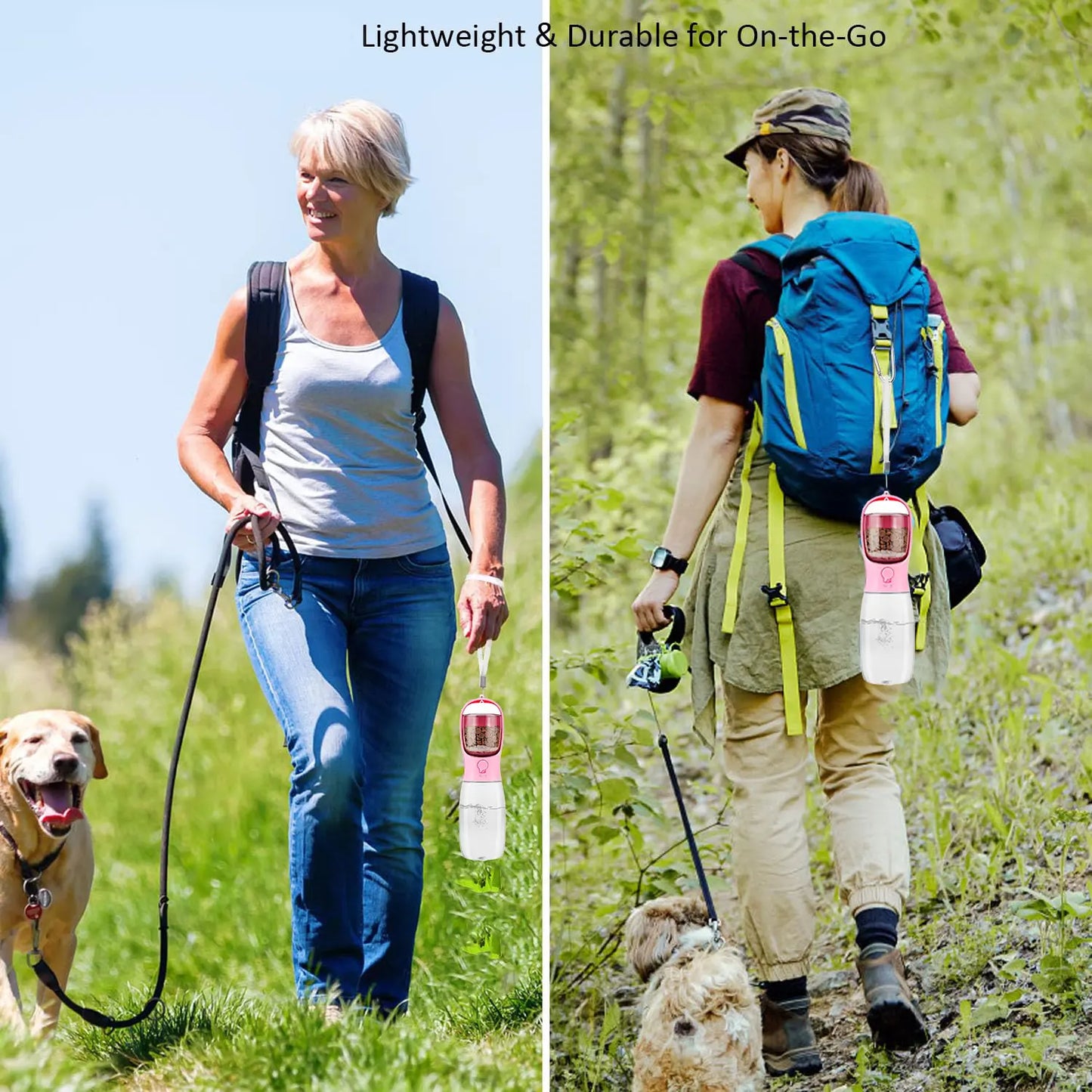 Dog Water Bottle with Food Container, Travel Puppy Water Bowl, Portable Pet Dispenser, Dog Stuff Accessories Items, Automatic Feeder Feeding, Puppy Essentials Necessities for Yorkie Chihuahua Cat Walking and Hiking